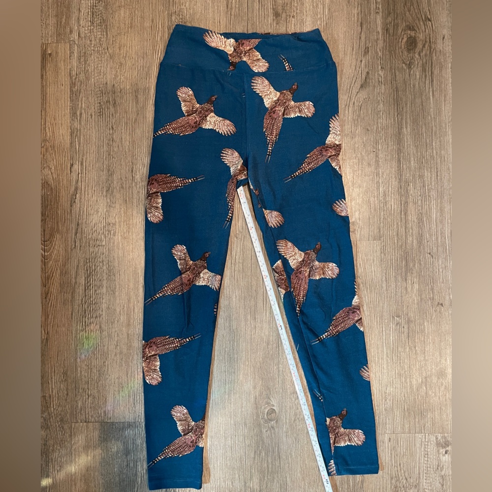 Teal Pheasant Print Leggings LuLaRoe OS